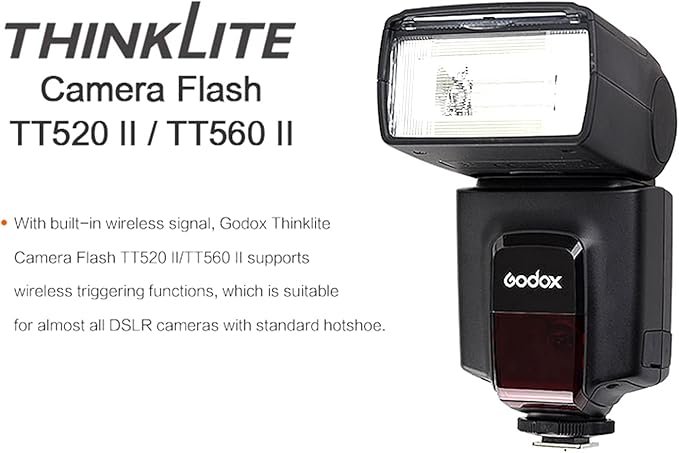 Godox TT520II Wireless Transmission Flash Speedlite - Built-in Receiver and RT Transmitter Compatible for Canon Nikon Panasonic Olympus Pentax and Other DSLR Cameras with Standard Hot Shoe