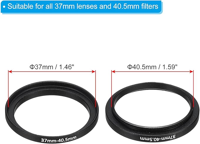 PATIKIL 37mm-40.5mm Metal Step Up Ring with Cleaning Cloth, 2 Pack Camera Lens Filter Adapter Ring Aluminum Filter Adapter Ring for Camera Lenses Hood, Black