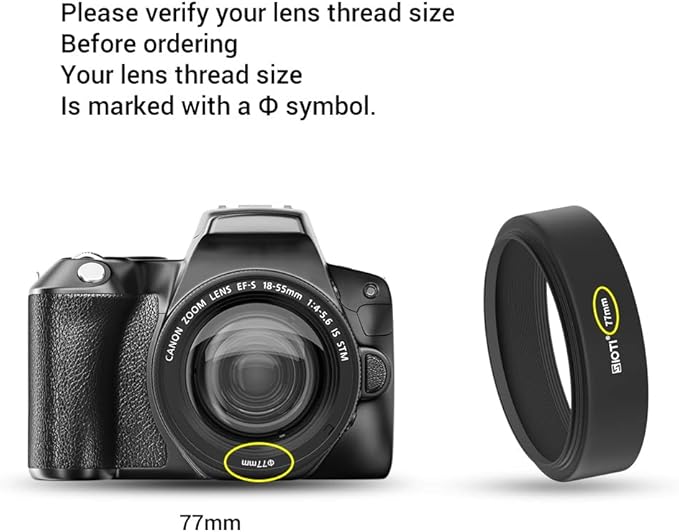 SIOTI 77mm Lens Hood, Oxidation Matte Anti Reflective Treatment, Aluminum Alloy, with 1 * 82mm Lens Cap, Compatible with Sony/Canon/Nikon/Fuji etc >50mm Camera Lens