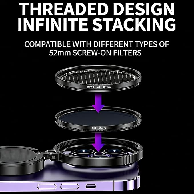 Anti-Glare Magnetic Phone Filter, 2026 Upgraded Flawless Filter, Professional 52mm Polarizing Filter, Reduces Reflections & Enhances Colors for Glass & Product Photography (3 Pcs)