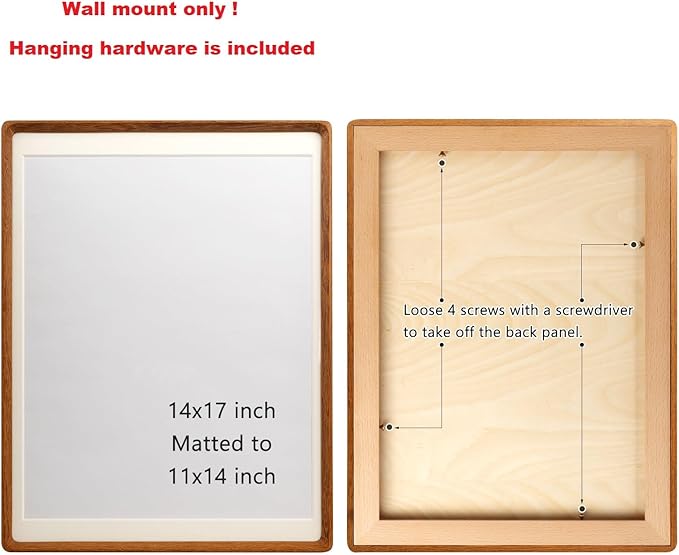 Natural Wood Photo Frames Inspired Tabletop Picture Frame with Mat, Vertical or Horizontal Display (Teak, 14x17 matted to 11x14)