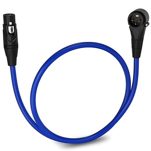 LyxPro 1.5 Feet Right Angle XLR Male to Female 3 Pin Mic Cord for Powered Speakers Audio Interface Professional Pro Audio Performance Camcorders DSLR Video Cameras and Recording Devices - Blue