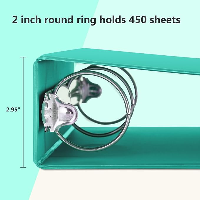 ViVin 2 Inch Round Ring View Binder for Durability, Standard 3 Ring Binder for 450 Sheets of US Letter Size Paper, PVC-Free, 6-Pack (Lake Green)