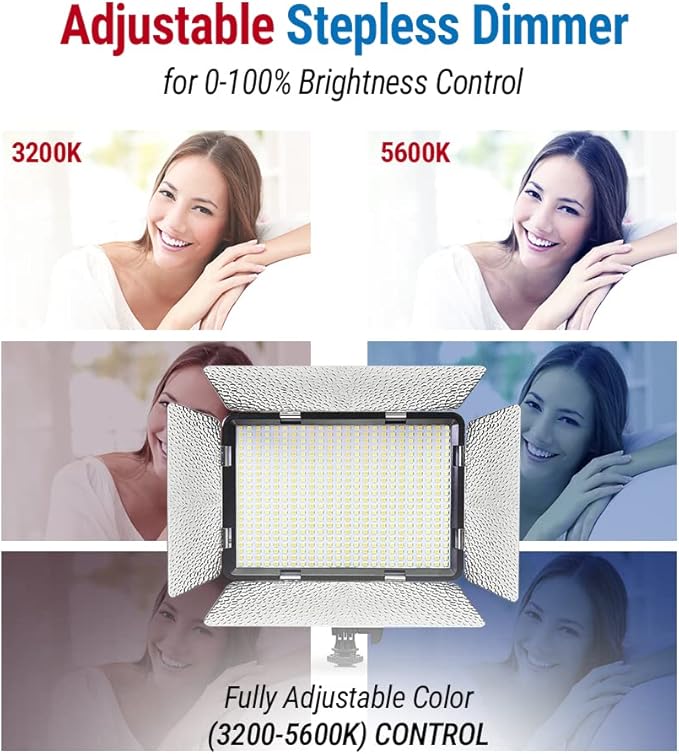 Vidpro LED-530 Photo and Video Light Kit - On Camera Panel LED Light - Adjustable and Dimmable 3200K-5600K Variable Color Light Fits Cameras w/Hot Shoe Includes Rechargeable Battery Diffuser