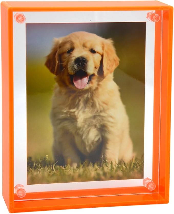 Gelite Acrylic 8X10 Picture Frame to Display 8x10 6x8 5x7 Pictures Mat-free Neon Floating Photo Frame for Wall and Tabletop, Neon Orange