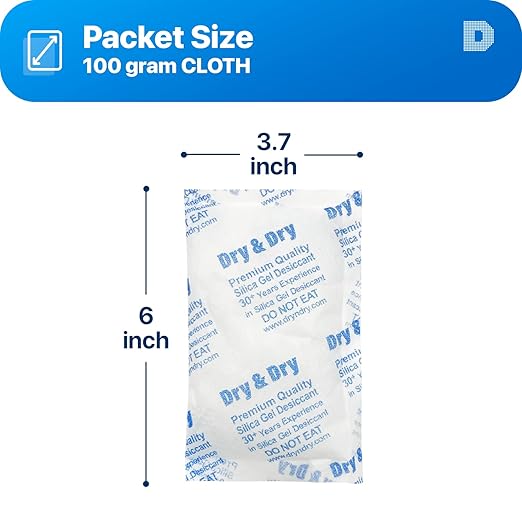 Dry & Dry 100 Gram [200 Packets] Silica Gel Packets Desiccants, Silica Packets - Rechargeable Silica Gel Packs, Desiccants Packets, Silica Gel