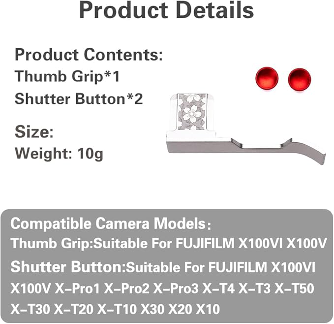 Metal Camera Thumbs Grip with Hot Shoe Cover for Fujifilm X100V/X100VI Camera Hot Shoe Thumb Support (X100V/X100VI-Thumbs Grip)