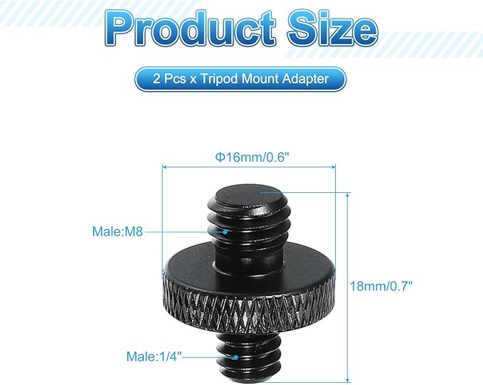 PATIKIL Tripod Screw Adapter 1/4" Male to M8 Male, 2 Pcs Tripod Nut Connectors Camera Mount Screw Camera Double Head Converter for Microphone Holder Magic Arms Accessories, 18 mm