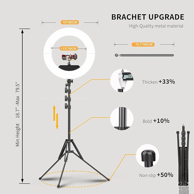 Large Ring Light Kit with 79" Stand, [New Version] 55W 6700K Dimmable,LED 18" Big Ring Light Tripod,Dual Phone Holder for iPhone,tiktok,Makeup,Yutobe,Live Stream,Photography,Video Recording