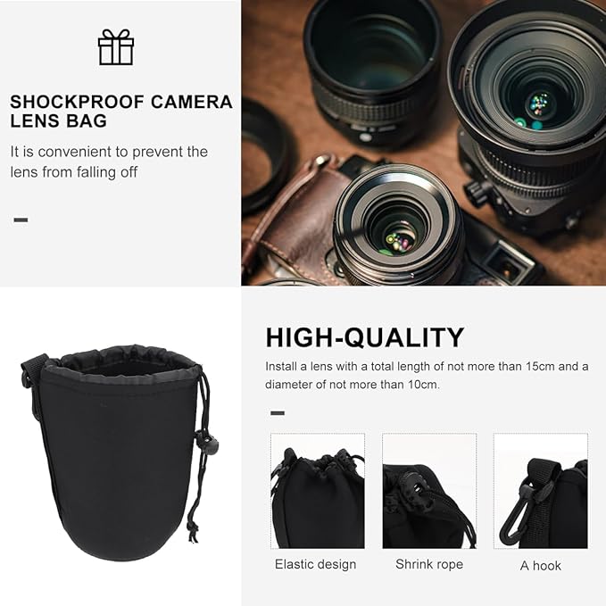 Neoprene Camera Lens Bag Pouch for Dslr Lenses 3.93X3.14X3.14 Inch Compact Protective Case Shockproof Thermal Insulation Drawstring Cover