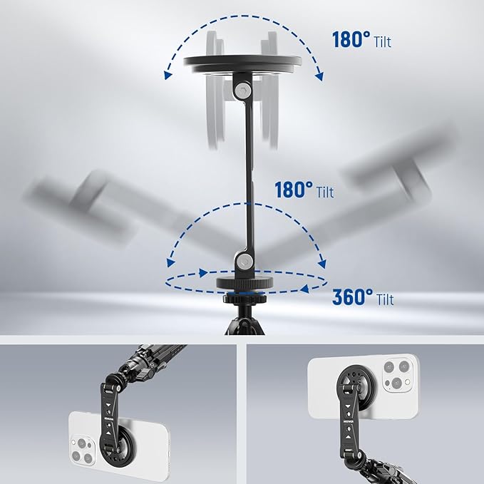NEEWER Magnetic Phone Tripod Mount with Cold Shoe, Metal Portable Smartphone Holder Adapter for Tripod Camera Mounting Compatible with MagSafe iPhone Samsung Huawei Android for Video Recording, DS031