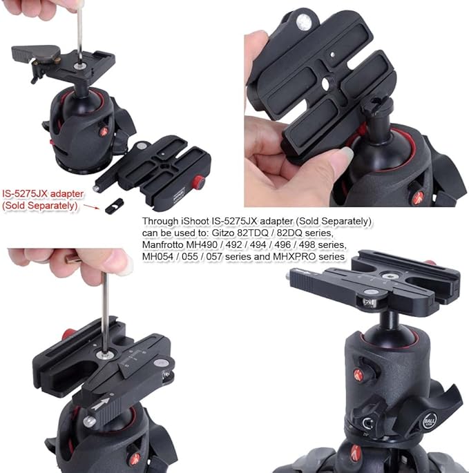 All-Metal Quick Self-Locked Long Lever Clamp Converter Adapter with Knob Fine-Tuned, Compatible with Manfrotto 200PL Camera Plate & Arca-Swiss Fit Camera Quick Release Plate and Arca Fit Tripod Head