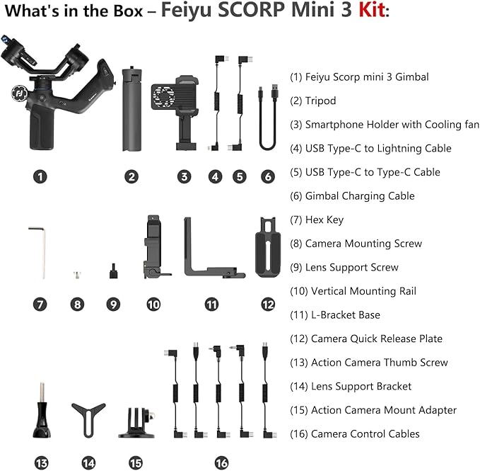 FeiyuTech SCORP MINI-3 Combo AI Tracking Camera Gimbal,All-in-One 3-Axis Stabilizer with Vertical Shooting,Bluetooth&Cable Control,Max 4.41 lbs,for Sony Canon Nikon Panasonic Fujifilm DJI GoPro iPhone