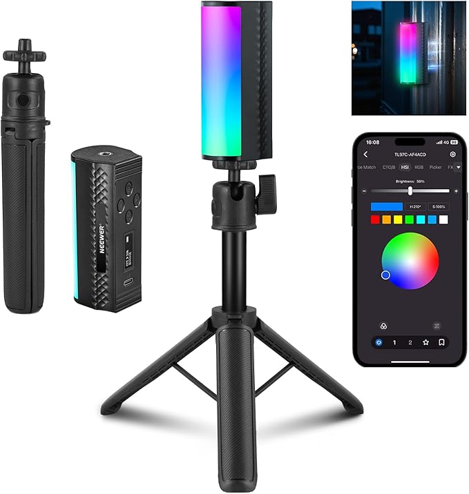 NEEWER Magnetic Handheld Light Wand with Desk Tripod, 17 Scenes, APP Control 360° Full RGB Mini LED Video Lighting Stick, 2500K-8500K Dimmable CRI97 for Photography Vlog TikTok, 2550mAh Battery, TL97C