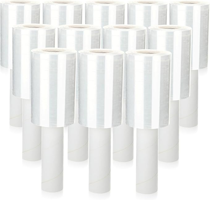 Sherr 12 Rolls 5 Inch x 800 Feet Clear Stretch Shrink Wrap Film with Handle 80 Gauge Heavy Duty PE Industrial Plastic Wrap for Packing, Moving, Furniture & Pallet, Self Adhering Packaging Film