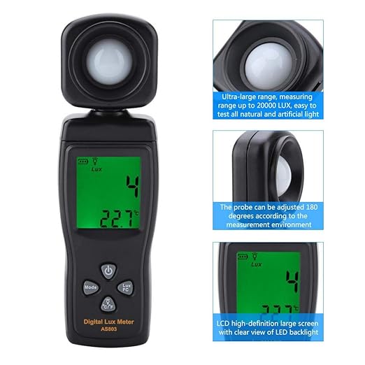 Digital LuxMeter Illuminometer Walfront SMART SENSOR AS803 Mini LCD Display 200000 LUX Handheld Luxmeter Light Meter -10~50℃