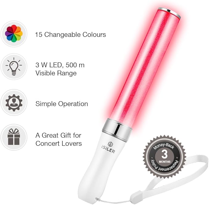 Multicolor LED Glow Sticks, iSiLER Party Flashing Light, 15 Color Changing 2 Lighting Modes Flashing Light Stick for Party Supplies, Festivals, Raves, Birthdays, Parking Guides, Dog Walkers Safety
