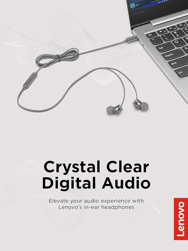 Lenovo - 300 Wired in-Ear USB-C Headphones - in-Line Microphone - USB-C Connectivity - Play & Pause Button - 3 Sizes Silicone Ear Tips Included, Grey