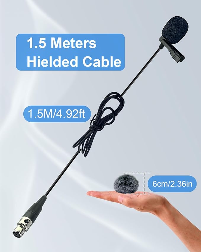 Ta4f Plug Lavalier Lapel Microphone for Shure Wireless Transmitter, 1.5M Wired Unidirectional Condenser Mic for YouTube, Lectures, Living Performance - Mini XLR Ta4f Plug