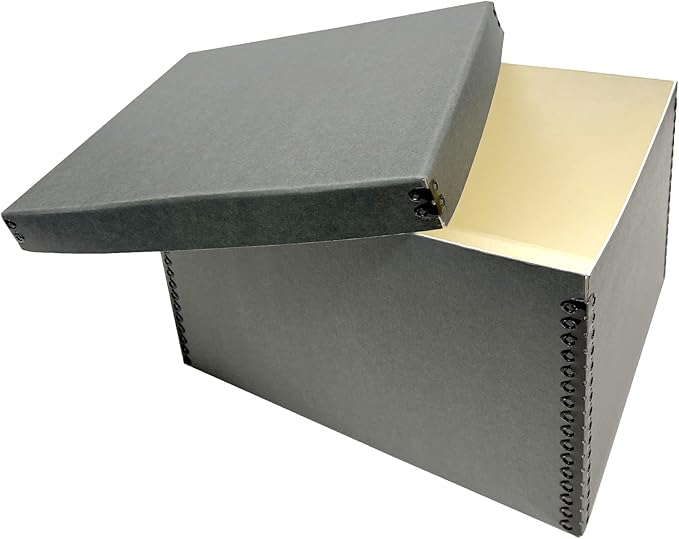 Lineco Record Storage Box 12x15x10 inch. Extra-Durable Filing Archival Cartons for Long-Term Storing of Important Documents, Papers, Photos or Prints. Acid-Free Gray Boxboard, 2 Pack