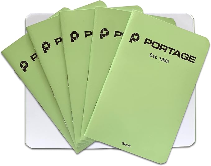 Portage Small Blank Notebook- Notepad for Field Notes, Green Blank Small Sketch Book, Pocket Notebook Journal for Taking Notes in the Field – 3.5 x 5.5 Inches, 64 Pages, (Pack of 6)