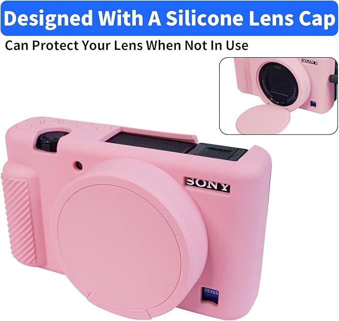 Camera Case for Sony ZV-1, ZV1 Camera Cover Silicone Camera Sleeve Body Skin Protective Case with Removable Lens Cap for Sony ZV 1 Digital Camera, Pink