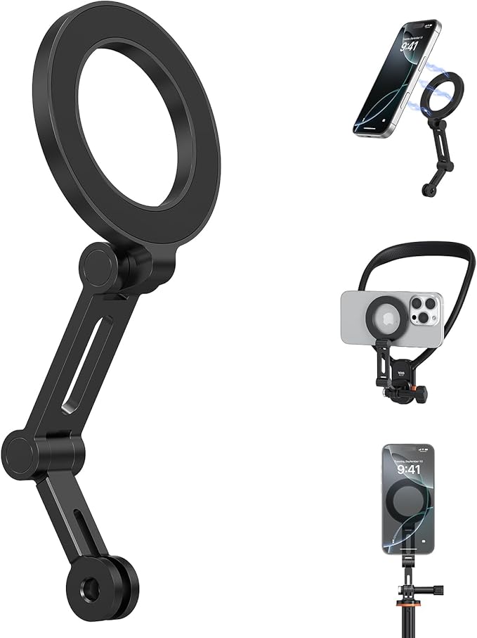 VRIG Magnetic Phone Tripod Mount with Action Camera Adapter, Flexible iPhone Tripod Mount Compatible with 16/15/14/13/12 Series