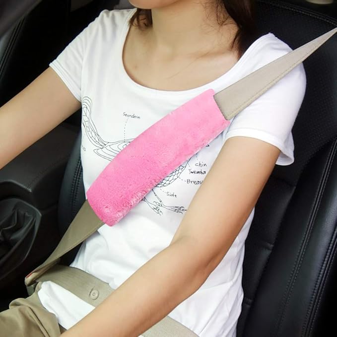 Soft Faux Car Seat Belt Cover Pad,Car Safety Seat Belt Strap Shoulder Pad for Adults and Children,Suitable for Car Seat Belt,Backpack,Shoulder Bag,Set of 2 (Pink)