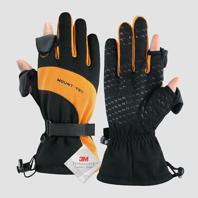 MOUNT TEC Men's Flexible Ideal for Ice Fishing,Photography,Hunting Gloves with 3M Thinsulate Waterproof Windproof Touchscreen Gloves