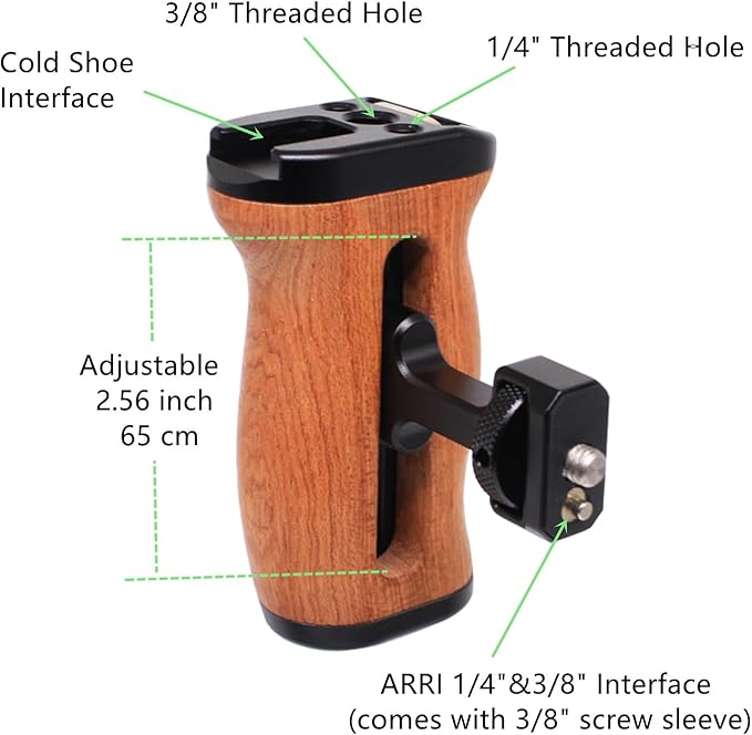 FUGASUN Wooden Side Handle Compatible with ARRI 1/4"&3/8",Adjustable Left/Right Handle for EOS R50V/RP/R50/R100/R7/R8,Alpha A7R V/A7 IV/A7S III/7R V/S III/A7R IV,A6700/FX30/FX3,ZV-E10 ii Camera Cage