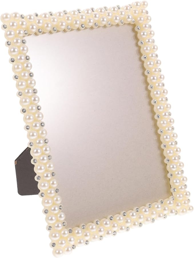 NOLITOY 5x7 Vintage Pearl Picture Frame, Ornate White Resin Desktop Photo Display with Stand, Antique Aesthetic Decorative Frame for Wedding, Anniversary & Home Tabletop Decor