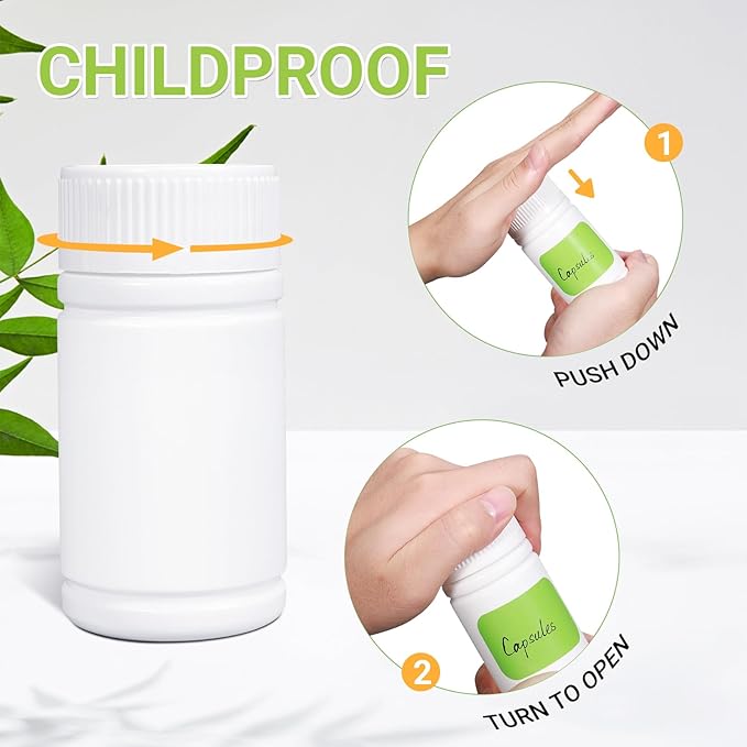 UMETASS 8 Packs 120cc Child-Proof Plastic Pill Bottle, Empty Medicine Bottle with Child-Resistant Cap, Food Grade Container for Chemicals, Liquids, Powders, and Candy