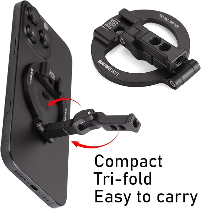 4-in-1 Magnetic Ring Phone Holder & 1/4" Tripod Thread & Cold Shoe Slot & Kickstand & Phone Grip, 360° Rotation for iPhone Series 12 13 14 15 16 17 & Magsafe Case