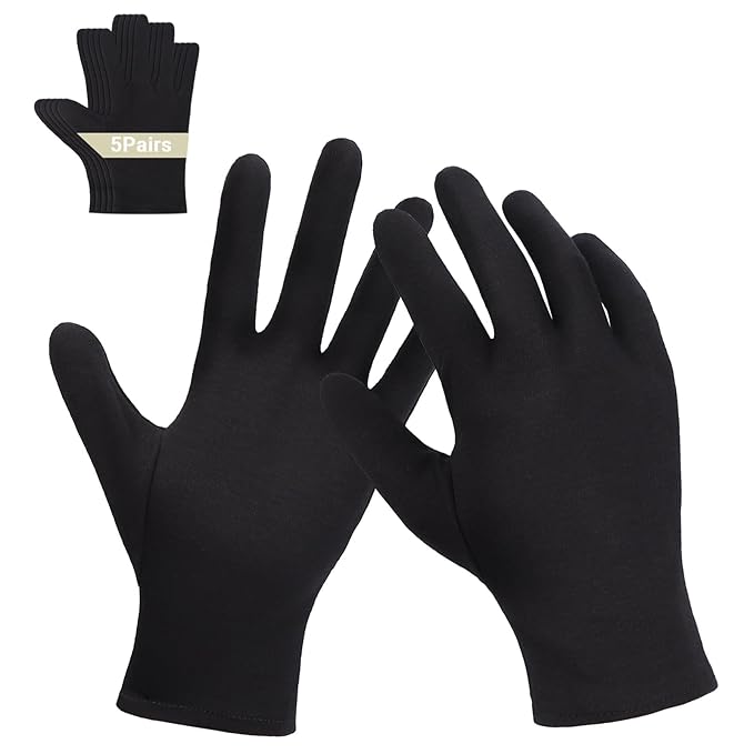 ENPOINT 5 Pairs Black Work Gloves, Archival Photo Gloves for Art Handling Working Photography Cloth Gloves Liners Bulk for Handling Jewelry, Photo,Film, Coin Collectors, Metal Inspection, Unisex