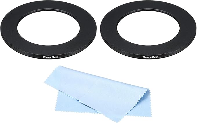 PATIKIL 77mm-52mm Metal Step Down Ring with Cleaning Cloth, 2 Pack Camera Lens Filter Adapter Ring Aluminum Filter Adapter Ring for Camera Lenses Hood, Black