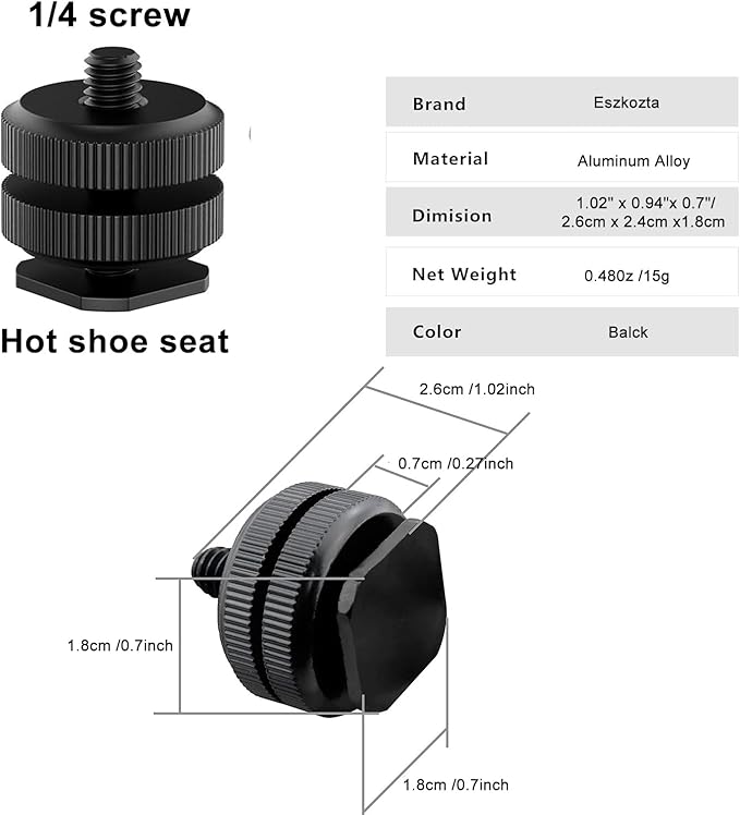 Camera Hot Shoe Mount(2 Pack) to 1/4"-20 Tripod Screw Adapter Flash Shoe Mount for DSLR Camera Rig