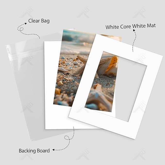 Golden State Art, Acid Free, Pack of 5, 16x20 White Picture Mats Mattes with White Core Bevel Cut for 11x14 Photo + Backing + Bags