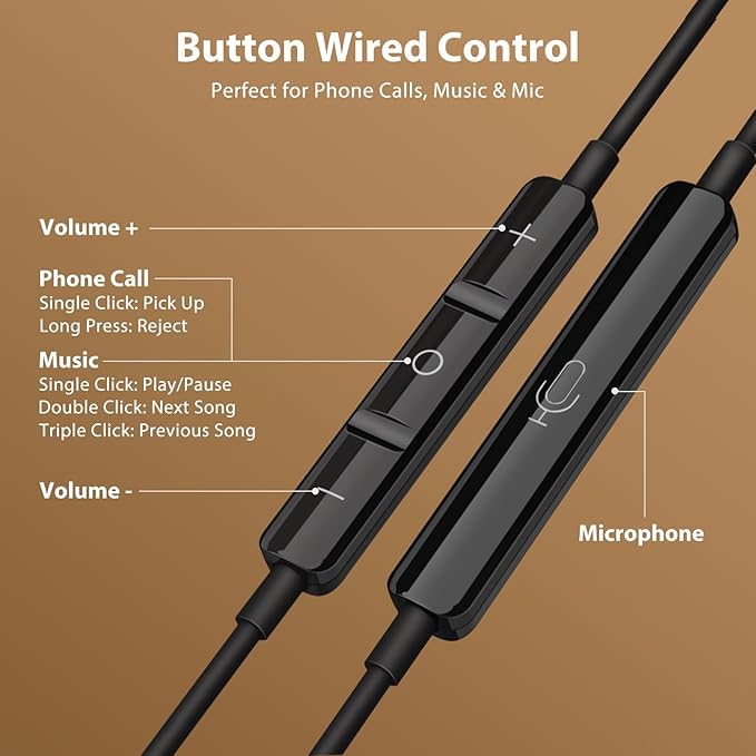 Jiunai USB C Headphones for Samsung S26 Type C Wired Earbuds with Mic In Ear Magnetic Snap S M L Ear Tips Stereo Corded Earphone for iPhone 17 16 15 Galaxy S25 S24 for iPad Pro Pixel 10 9 Black & Gold