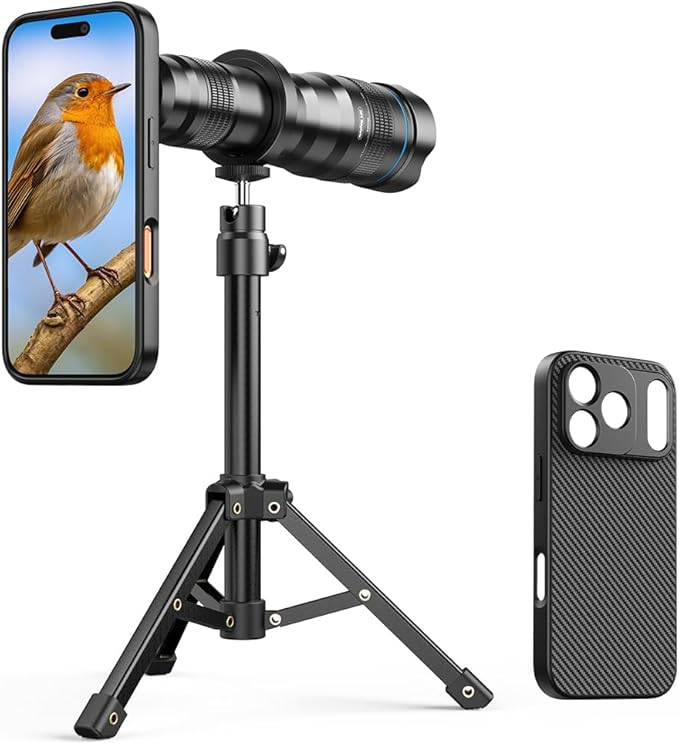 APEXEL 36x Telephoto Lens Compatible with iPhone 17 Pro | Photography for Travel, Birdwatching, Exploration | Kit with Sturdy Metal Tripod and Threaded Phone Case
