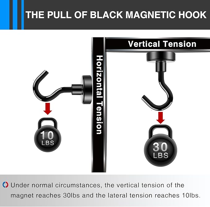 LOVIMAG Magnetic Hooks, 12 Pack 30lbs+ Magnet Hook 2026 Cruise Cabin Ship Essentials Heavy Duty Strong Magnets Refrigerator Fridge Hanging for Classroom Beach Vacation Kitchen Grills (Black)
