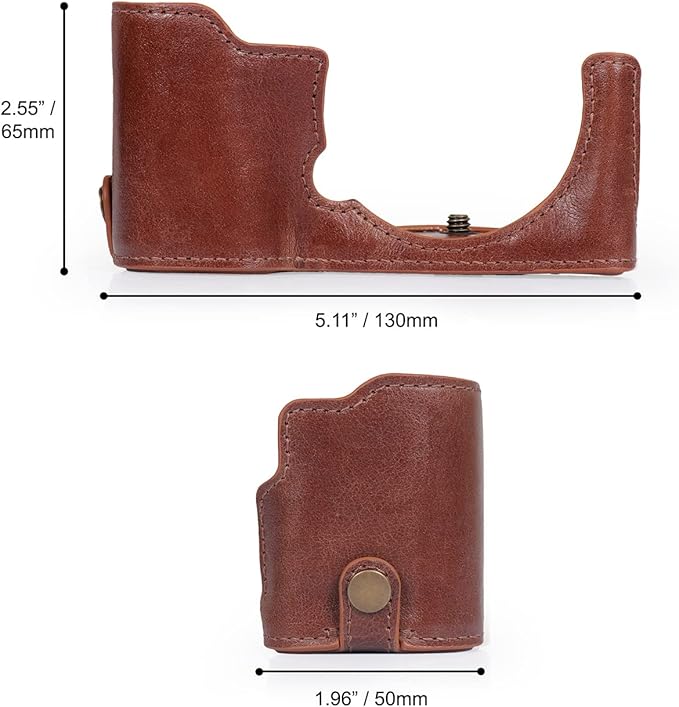MegaGear Ever Ready Genuine Leather Camera Half Case Compatible with Sony ZV-E10 (Brown)