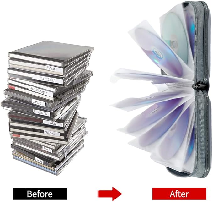 CD/DVD Case Wallet - 40 Capacity Protective Storage Organizer Binder Booklet Album for Home & Car (White)