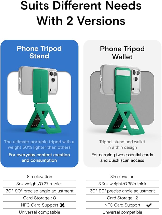 MOFT Phone Tripod Stand Selfie Stick for iPhone, Multi-Angles iPhone Stand, Lightweight & Portable Phone Holder, Strong Magnets, MOVAS Vegan Leather, Travel Essentials, Sapphire (Without Card Slot)