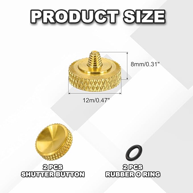 PATIKIL Camera Shutter Button, 2 Pack 12mm Concave Surface Shutter Release Buttons Pure Copper Camera Button for Nikon for Fujifilm for Leica DSLR/SLR, Gold