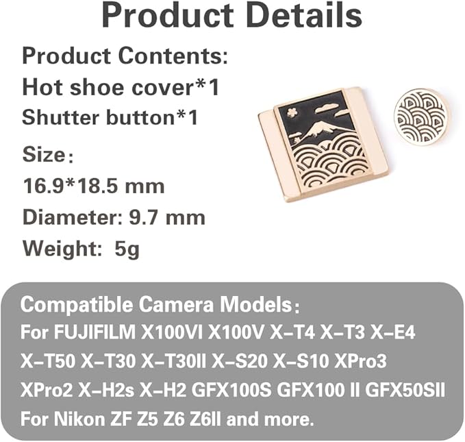 Camera Metal Hot Shoe Cover Shutter Buttons Sea of Clouds for FUJIFILM X100VI X100V XPro1 X-T4 X-T3 X-T50 X-T30 for Nikon (Hot Shoe Shutter Kit - Copper)