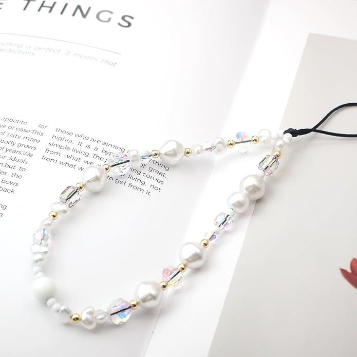 Beaded Camera Wrist Strap, Cute Phone Charms Strap, Pearl Bracelet Wrist Strap, Phone Keychain Decoration for Wallet
