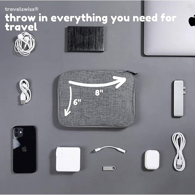 Travel Case Carry Pouch Electronic Accessories Organizer Portable Waterproof Double Layers All-in-One Storage Bag for Power Bank USB Cable Mouse Cords Charger Phone Earphone Flash Drive Grey