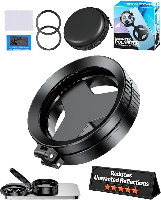 Anti-Glare Magnetic Phone Filter – Reduces Unwanted Reflections Cpl Polarizing Camera 52mm Rotatable Foldable Lens Mobile Compatible Quick Mount Portable Circular Enhances Colors Attachment(1pc)
