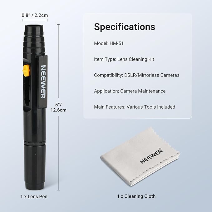 NEEWER 2 in 1 Camera Lens Cleaning Accessories Kit for Electronics, Phones, Tablets, Laptops, 1x Double Head Lens Brush Pen + 1x Cleaning Cloth, HM-51