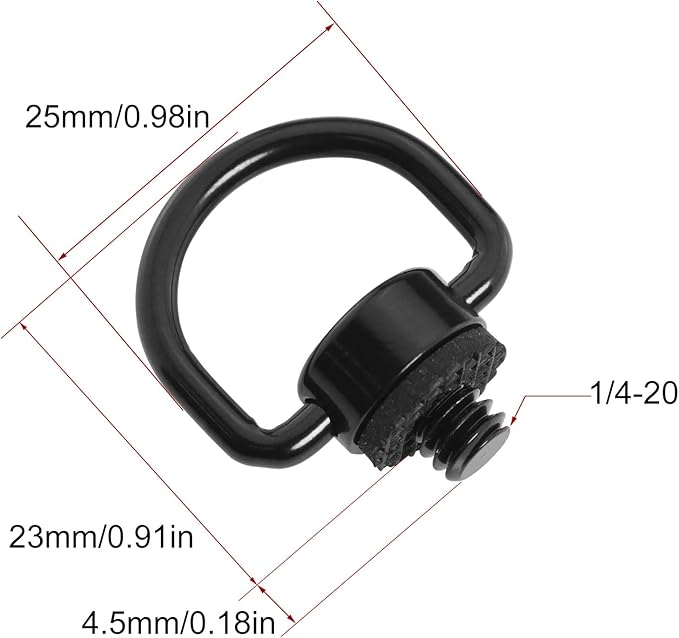 2 Pack D-Type Screw Stainless Steel D Ring Screw Hinged Holder Camera Fixing Screw for Tripod DSLR Cameras for Quick Release Wrist Strap Sling, Black